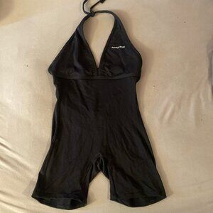 peachybunz black scrunch butt romper with halter neck